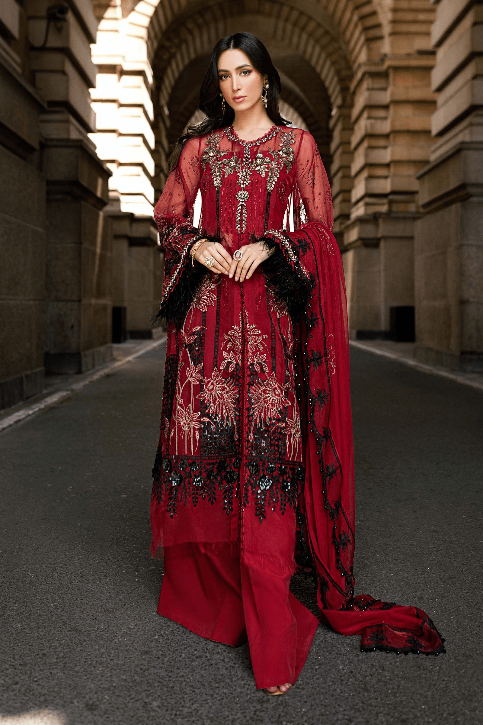 3 Piece Stitched Embroidered Organza Suit