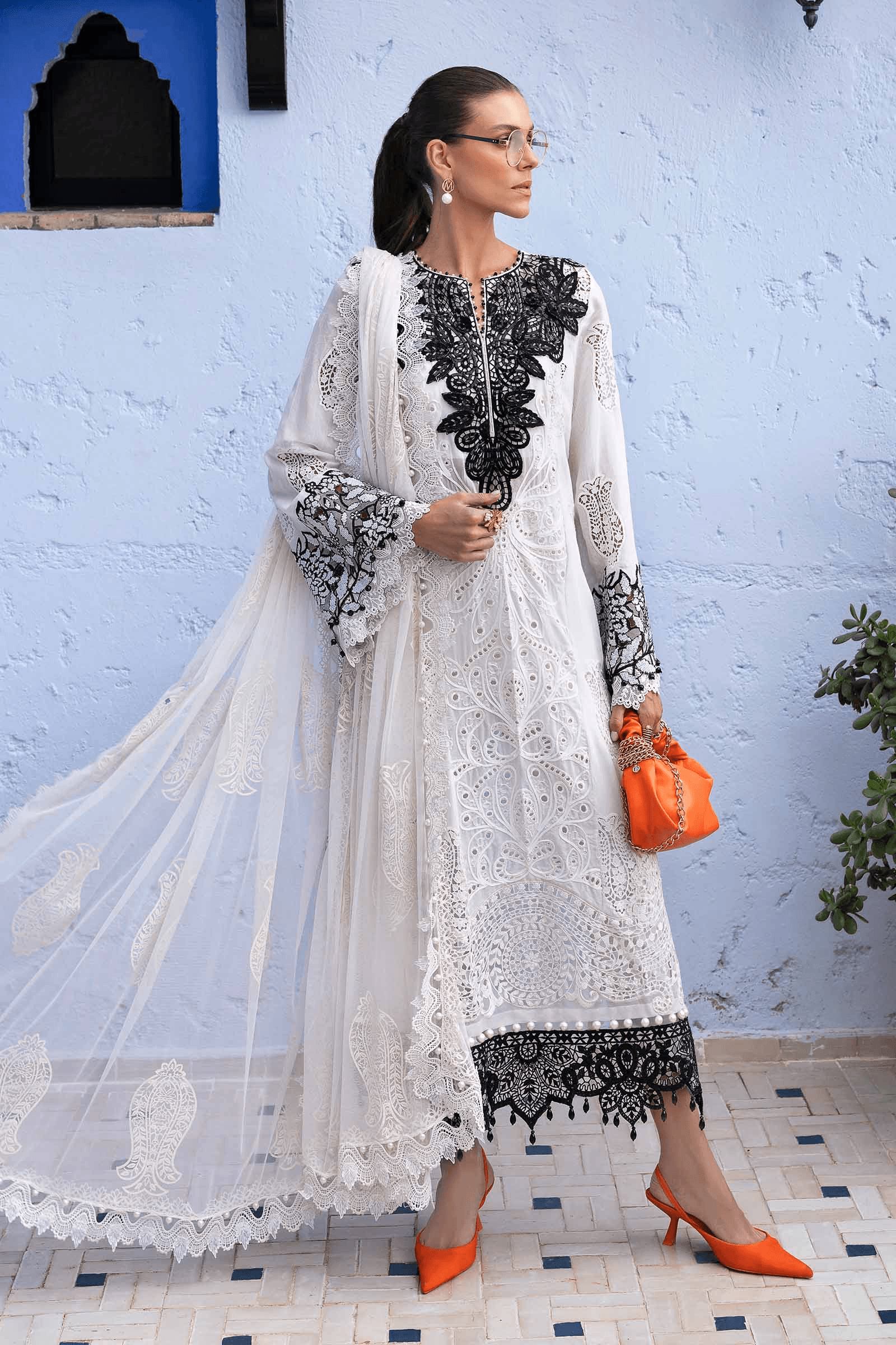 3 Piece Stitched Embroidered Paper Cotton Suit | D-2505-A