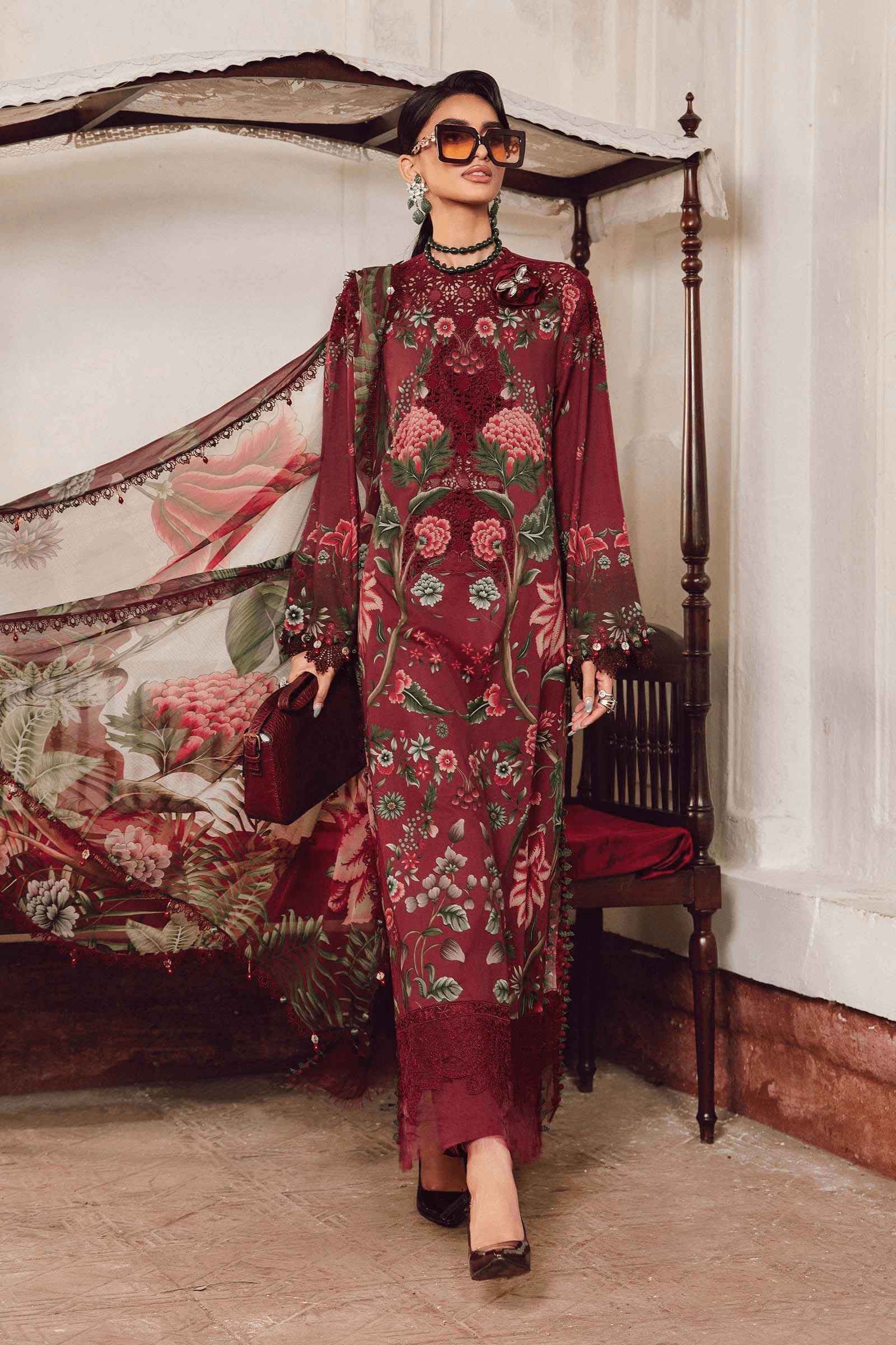 3 Piece Stitched Embroidered Cambric Suit | MPT-2709-A