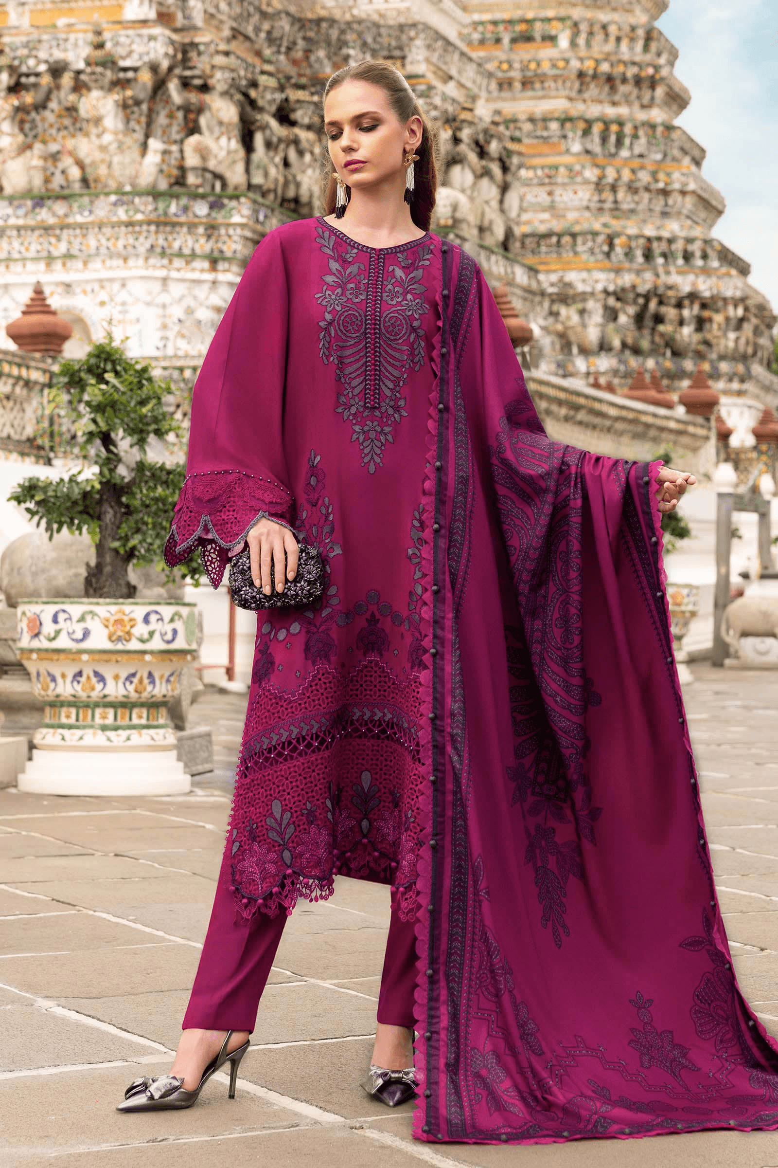 3 Piece Stitched Embroidered Twill Linen Suit MPT-2804-B