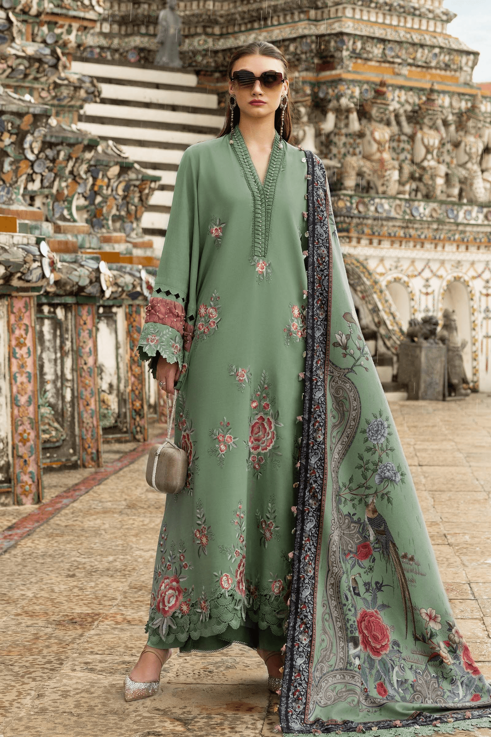 3 Piece Stitched Embroidered Twill Linen Suit